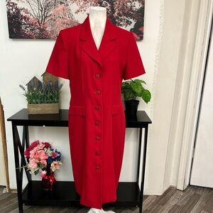 HARVE BENARD BY BENARD HOLTZMAN Women’s Long Red Blazer Coat Size 12 Button Down